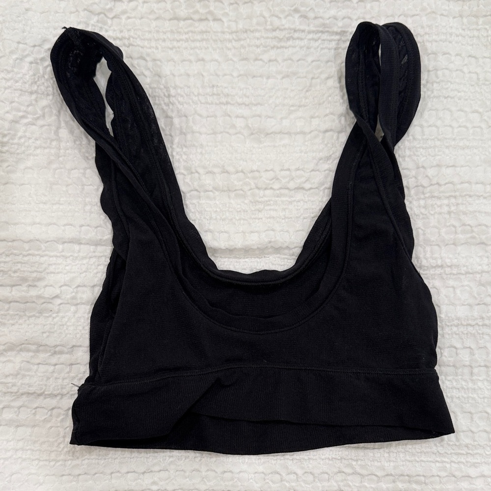 Skims Black Ribbed Scoop Neck Bralette - Women Intimates Mesh - Picture 2 of 3